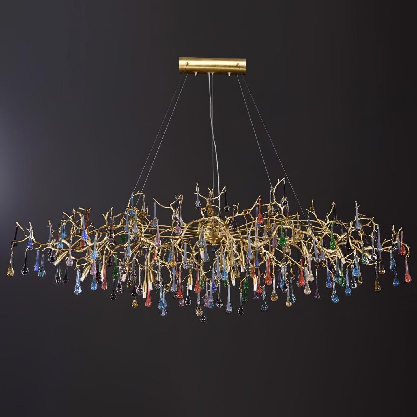 Designer Colorful Raindrop Brass Branch Chandelier - CasaraHouse