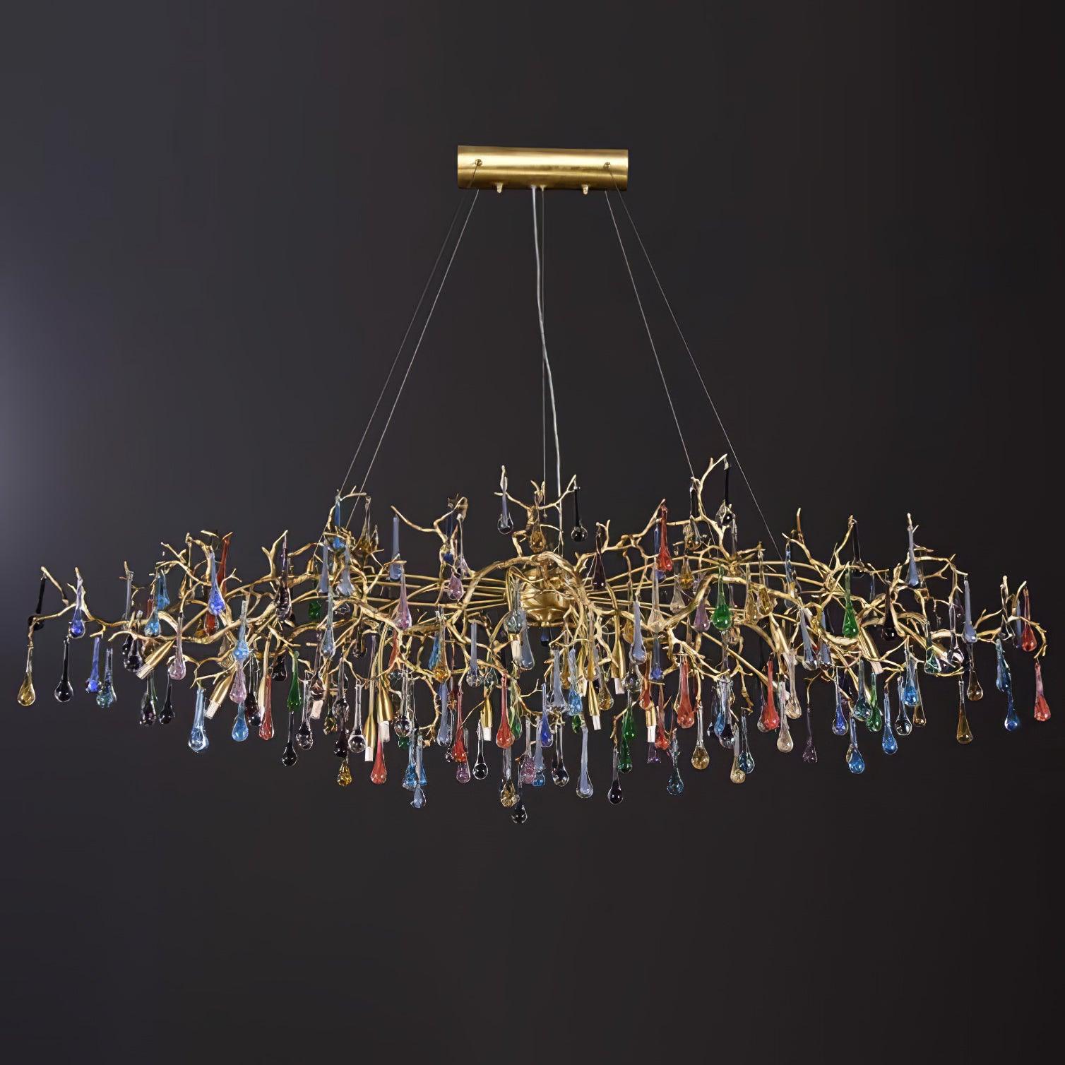 Designer Colorful Raindrop Brass Branch Chandelier - CasaraHouse