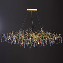 Designer Colorful Raindrop Brass Branch Chandelier - CasaraHouse