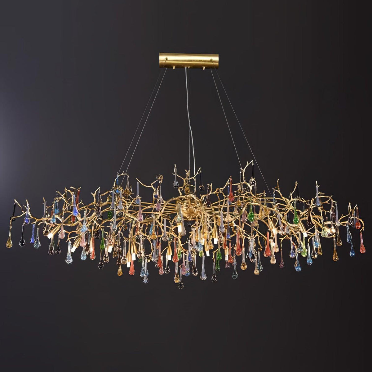 Designer Colorful Raindrop Brass Branch Chandelier - CasaraHouse