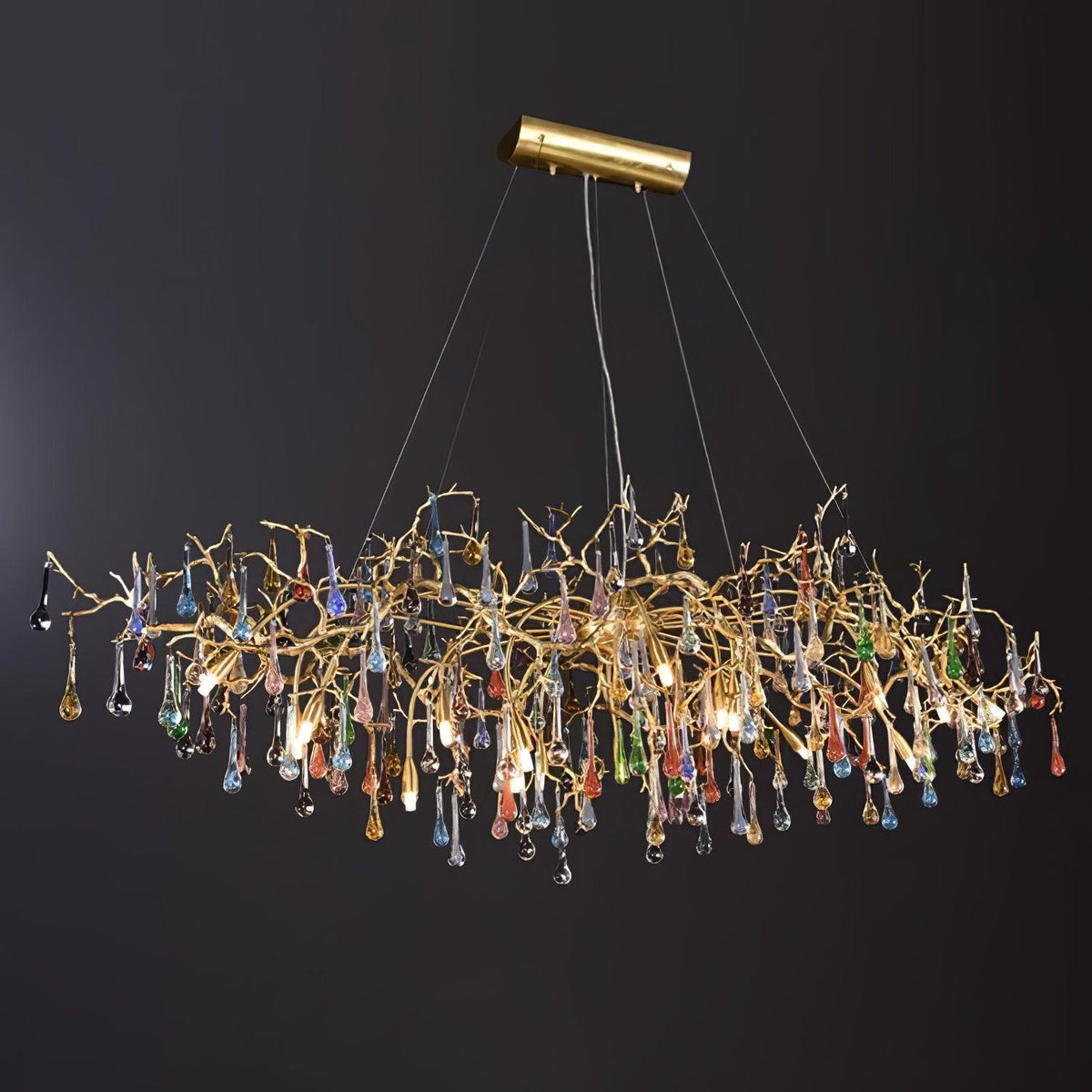 Designer Colorful Raindrop Brass Branch Chandelier - CasaraHouse