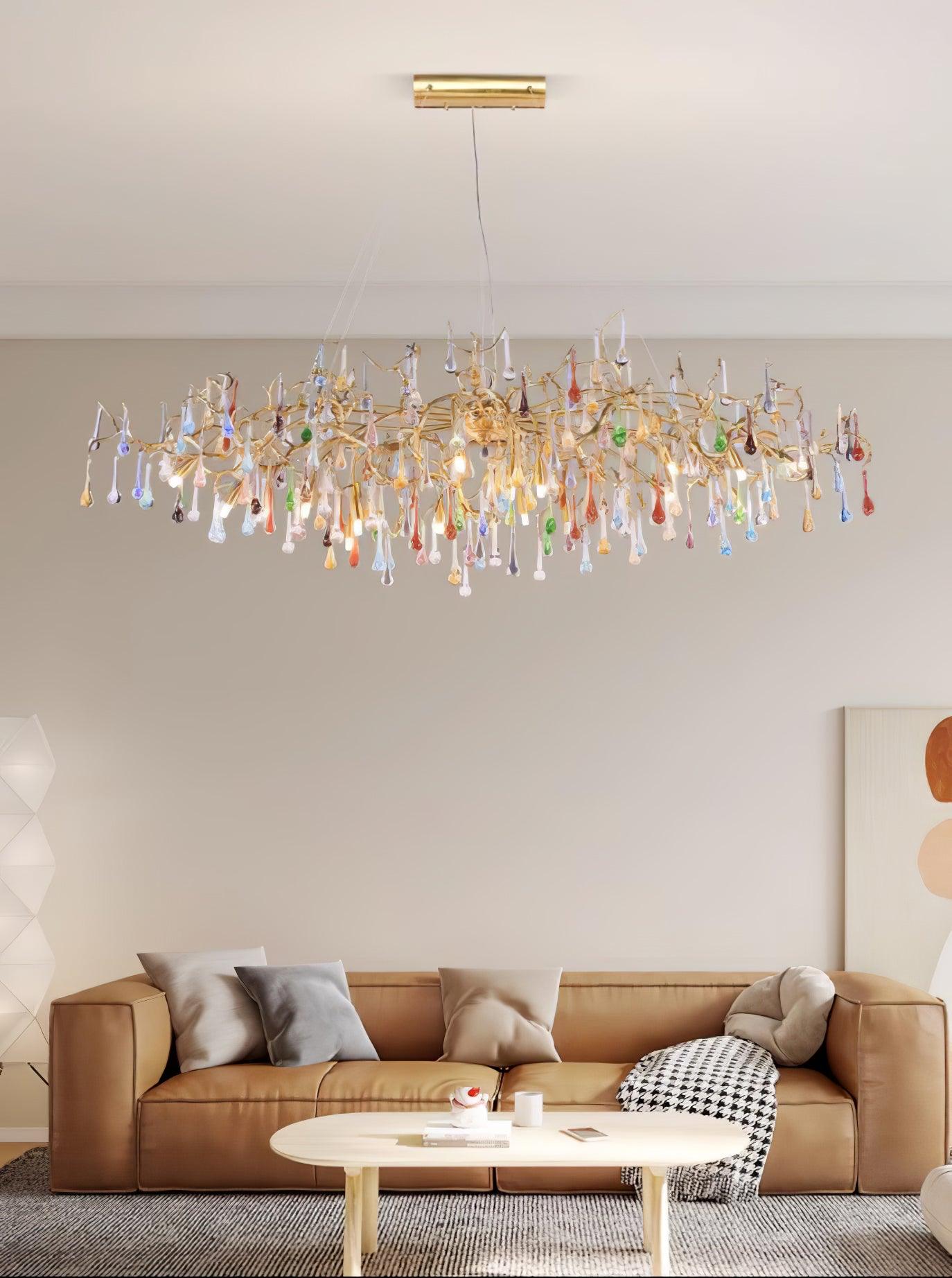 Designer Colorful Raindrop Brass Branch Chandelier - CasaraHouse