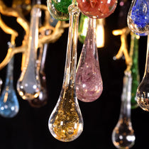 Designer Colorful Raindrop Brass Branch Chandelier - CasaraHouse