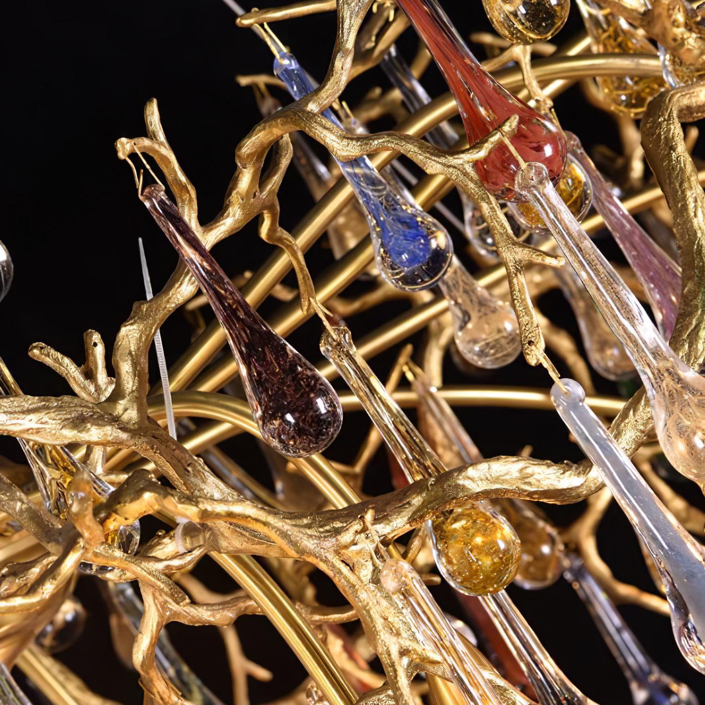 Designer Colorful Raindrop Brass Branch Chandelier - CasaraHouse