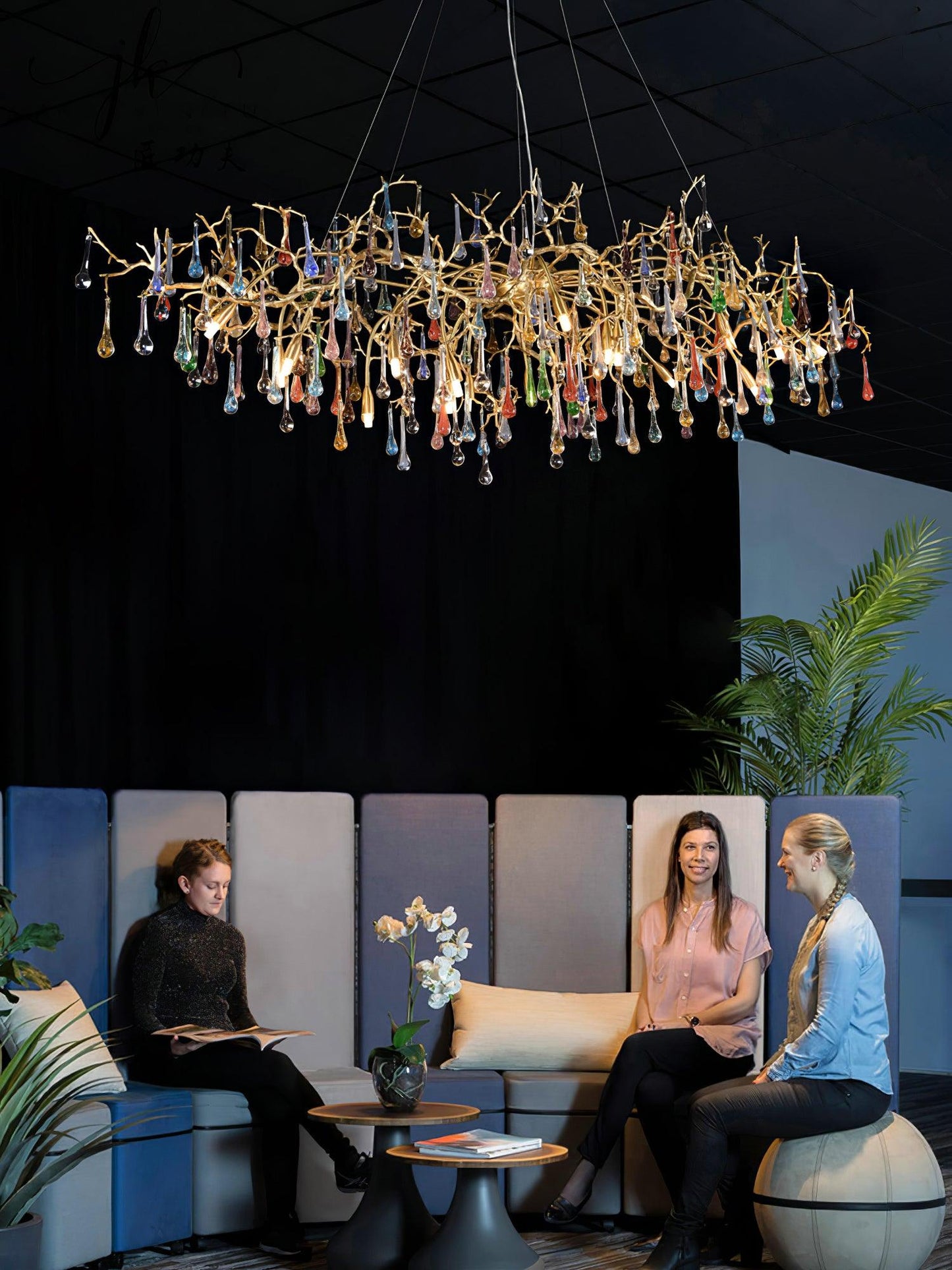 Designer Colorful Raindrop Brass Branch Chandelier - CasaraHouse
