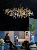 Designer Colorful Raindrop Brass Branch Chandelier - CasaraHouse
