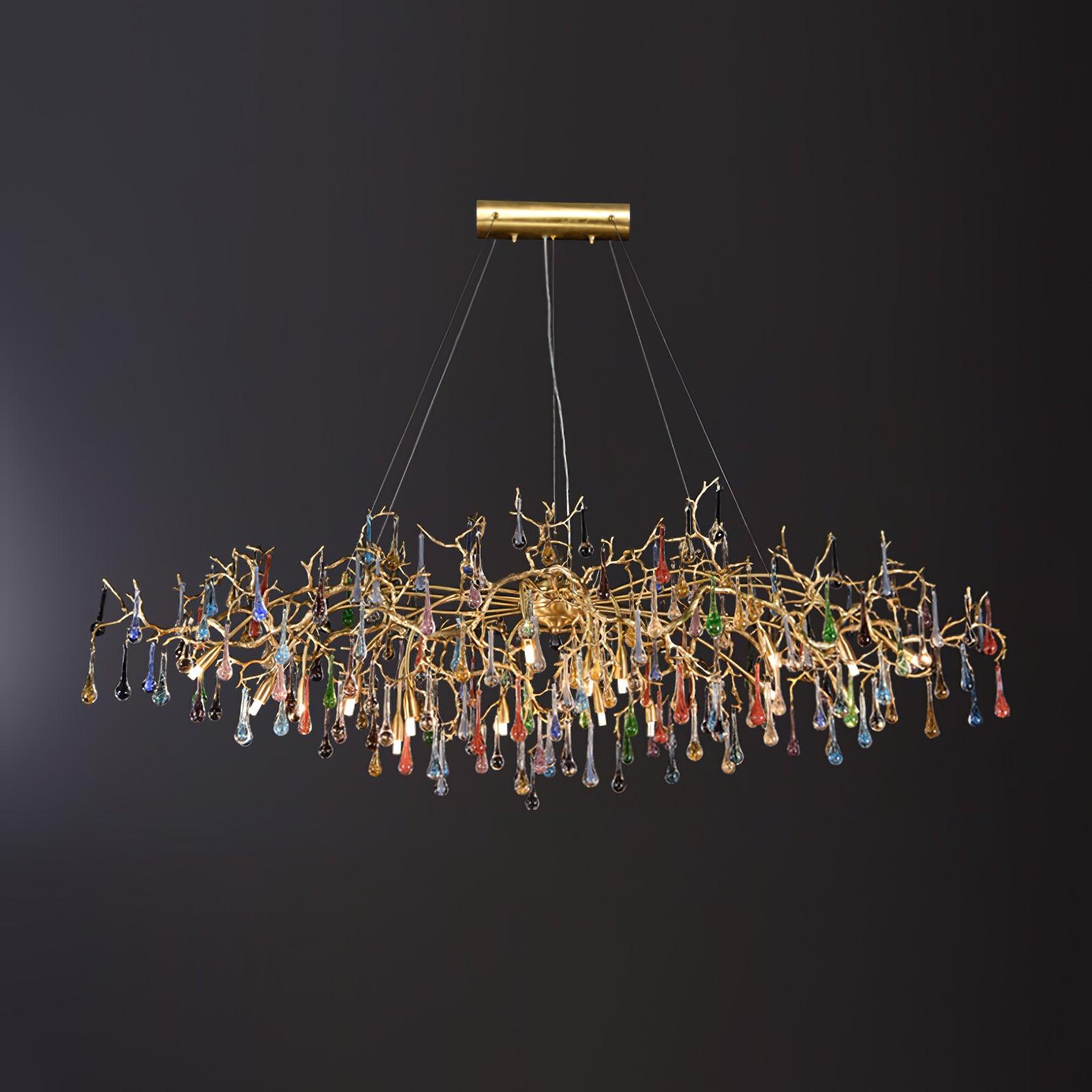 Designer Colorful Raindrop Brass Branch Chandelier - CasaraHouse