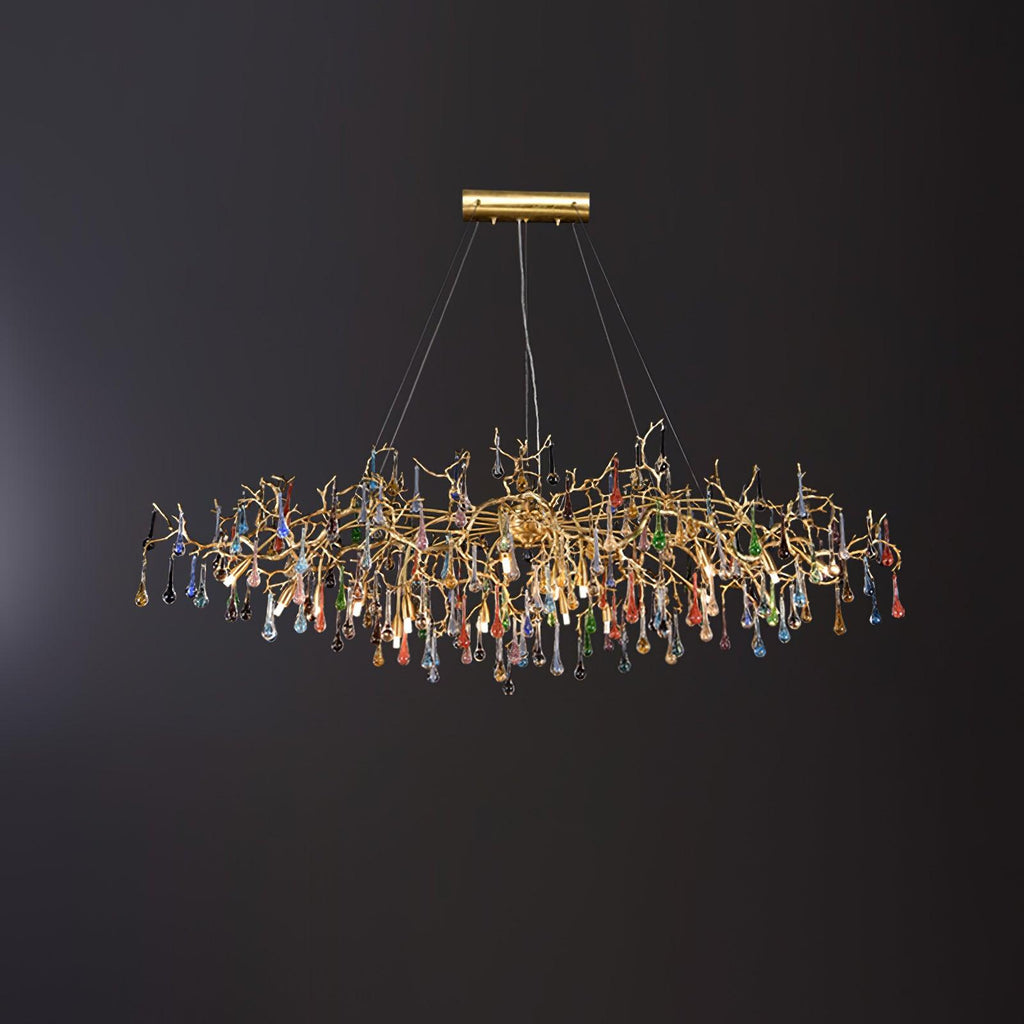 Designer Colorful Raindrop Brass Branch Chandelier - CasaraHouse