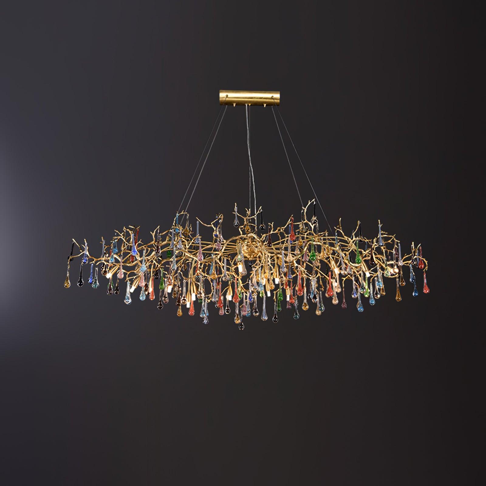 Designer Colorful Raindrop Brass Branch Chandelier - CasaraHouse