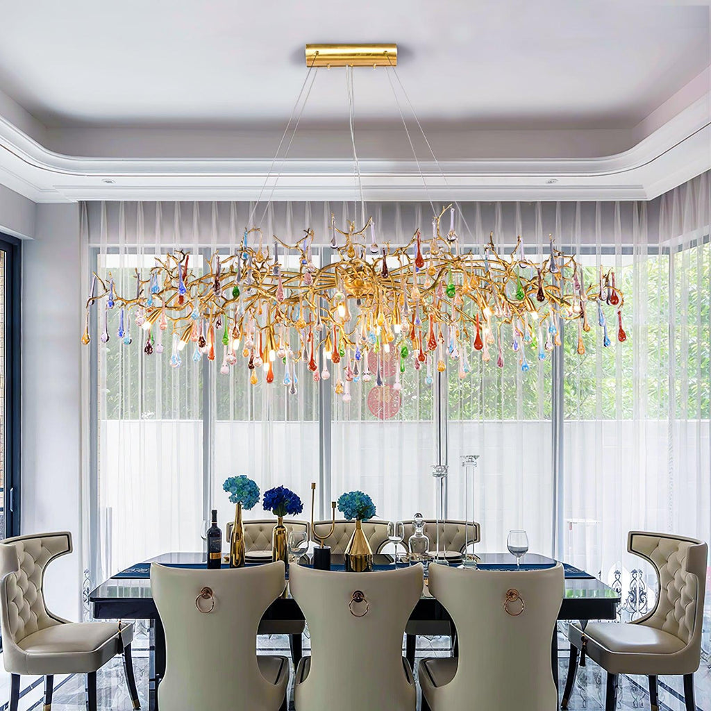 Designer Colorful Raindrop Brass Branch Chandelier - CasaraHouse