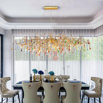 Designer Colorful Raindrop Brass Branch Chandelier - CasaraHouse