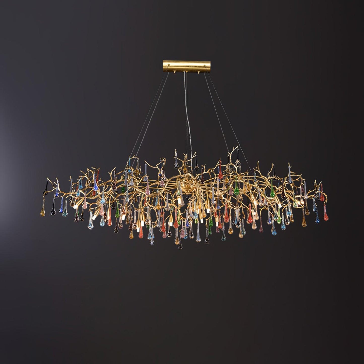 Designer Colorful Raindrop Brass Branch Chandelier - CasaraHouse