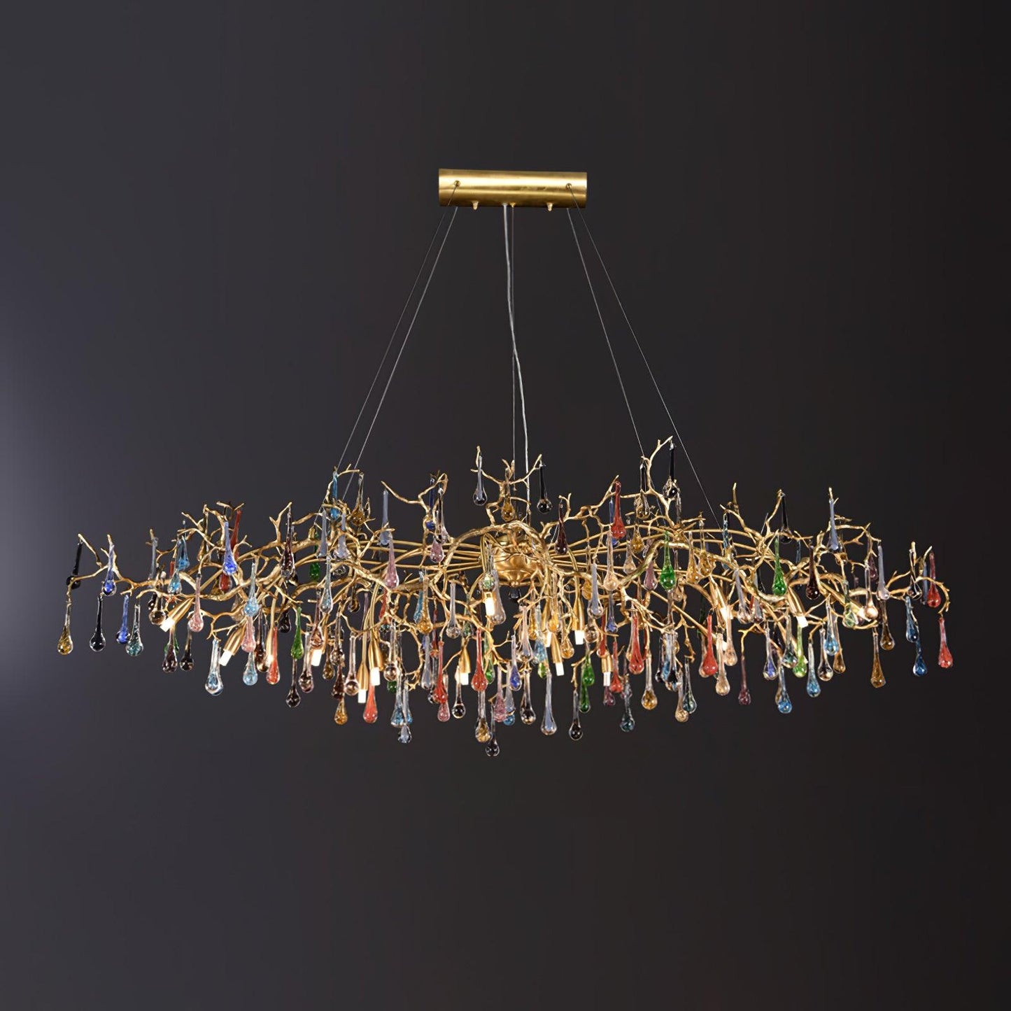 Designer Colorful Raindrop Brass Branch Chandelier - CasaraHouse