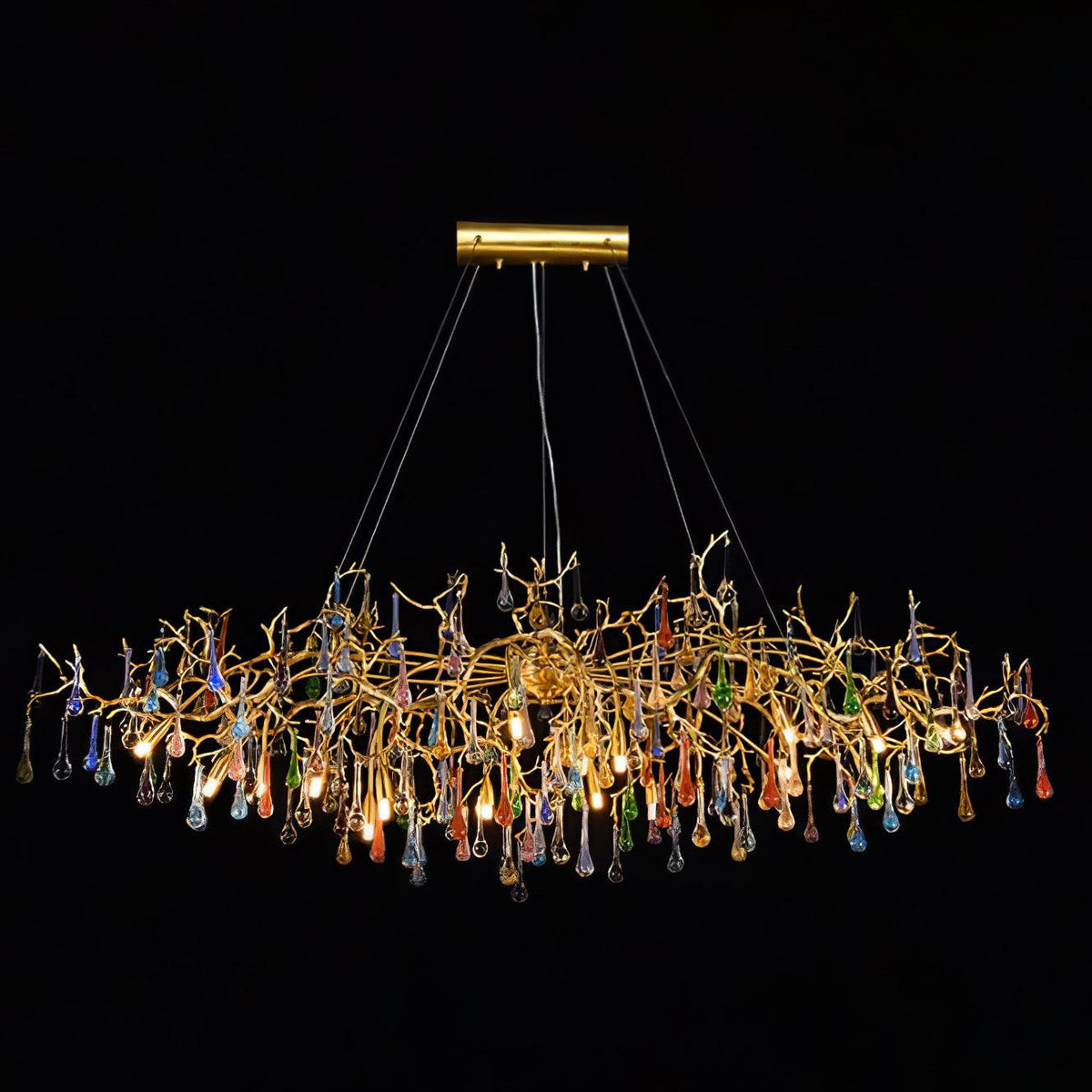 Designer Colorful Raindrop Brass Branch Chandelier - CasaraHouse