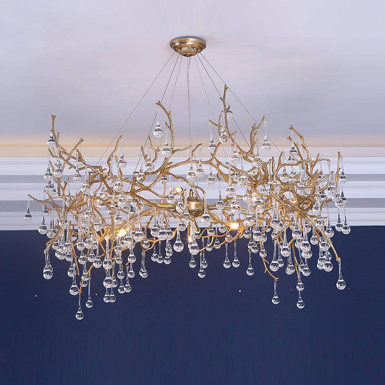 Tina Raindrop Branch Crystal Brass Chandelier