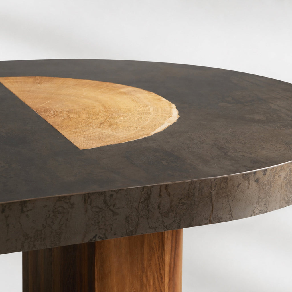 Calacius Dining Table Oxidized Steel Wood Industrial Artisanal Dining