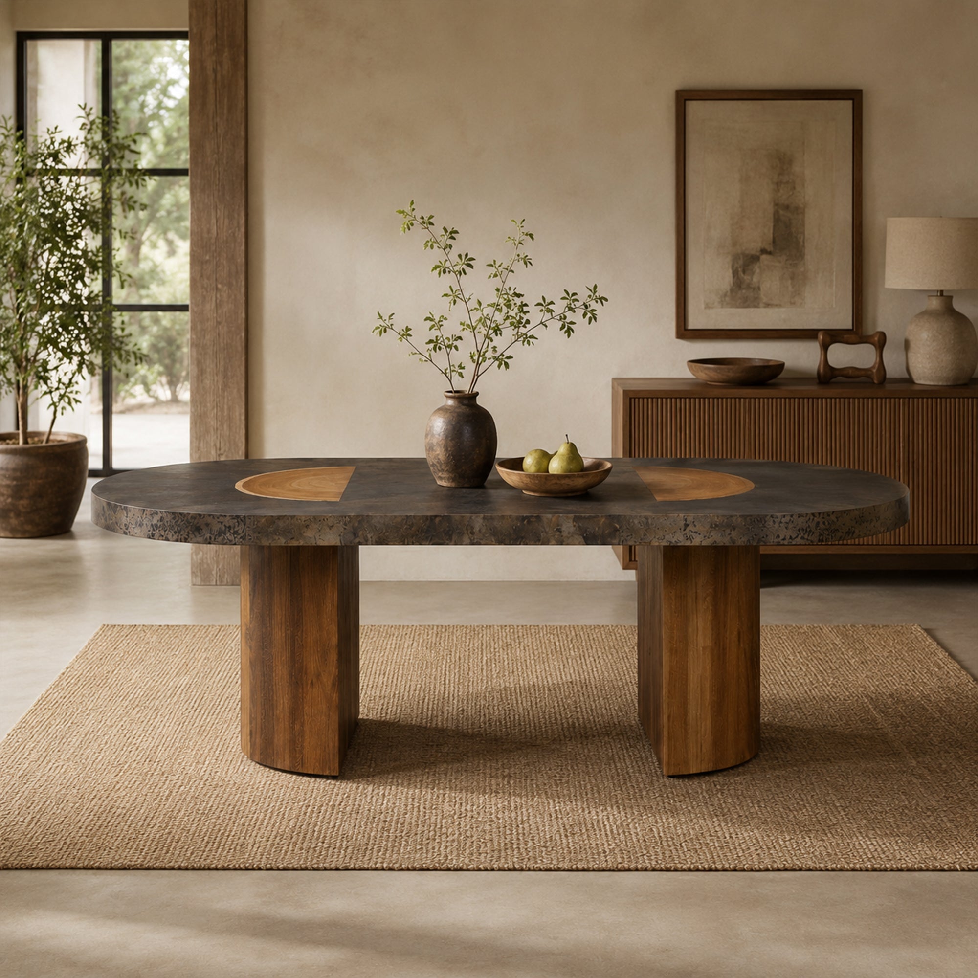 Calacius Dining Table Oxidized Steel Wood Industrial Artisanal Dining Secondary image