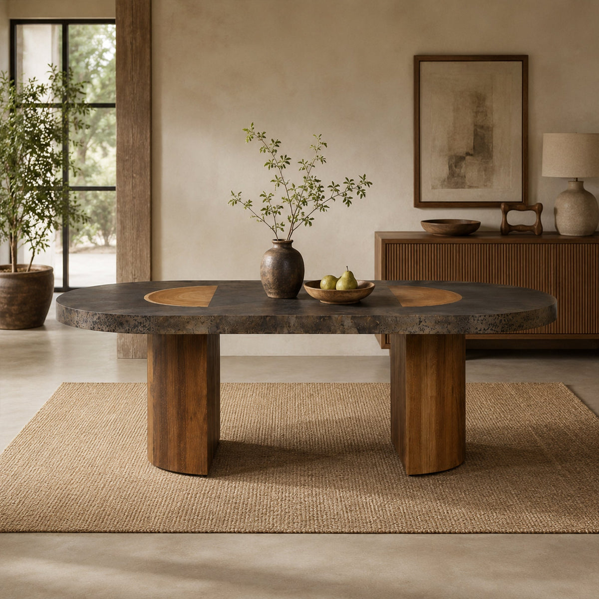 Calacius Dining Table Oxidized Steel Wood Industrial Artisanal Dining