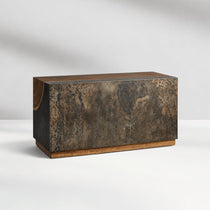 Calacius End Table Oxidized Steel Wood Industrial Artisanal Living