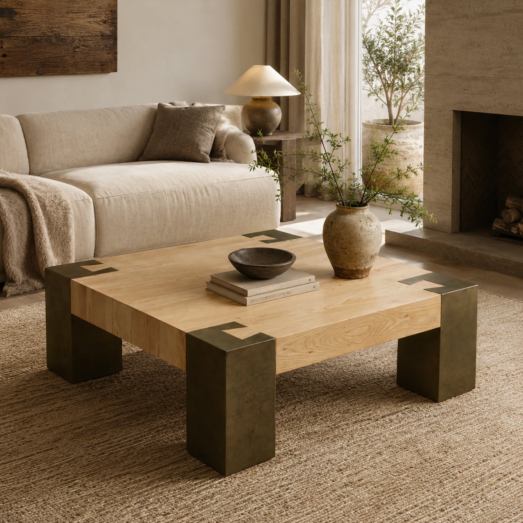 Tellurian Square Oak Coffee Table Wood Cocktail Table Living Room Center Tea Table Vintage Cocktail Table Secondary image
