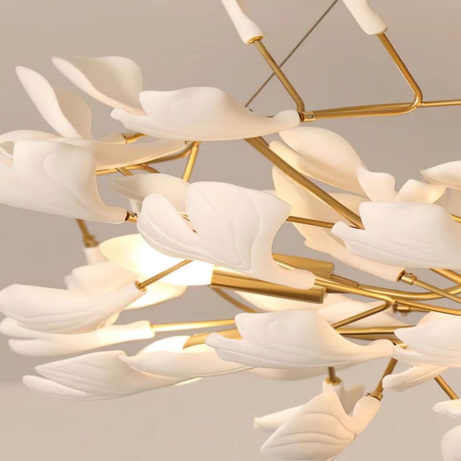 Drooping Ceramic Ginkgo Leaf Chandelier 78'' 98''H
