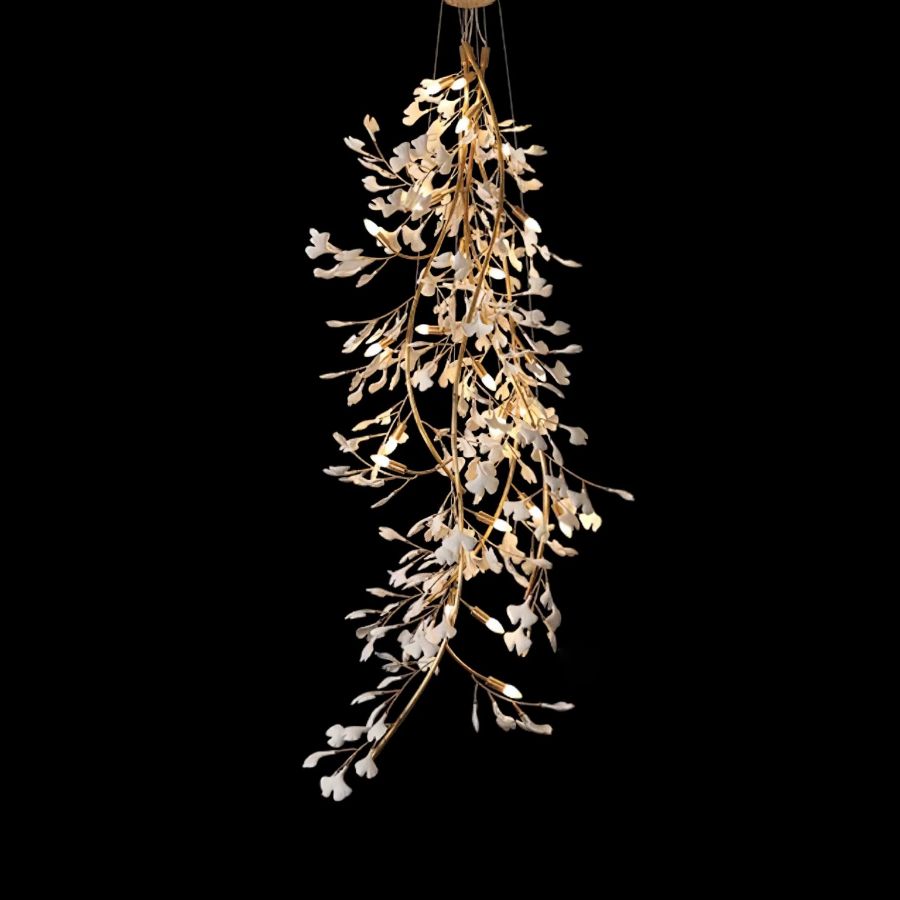 Drooping Ceramic Ginkgo Leaf Chandelier 78'' 98''H