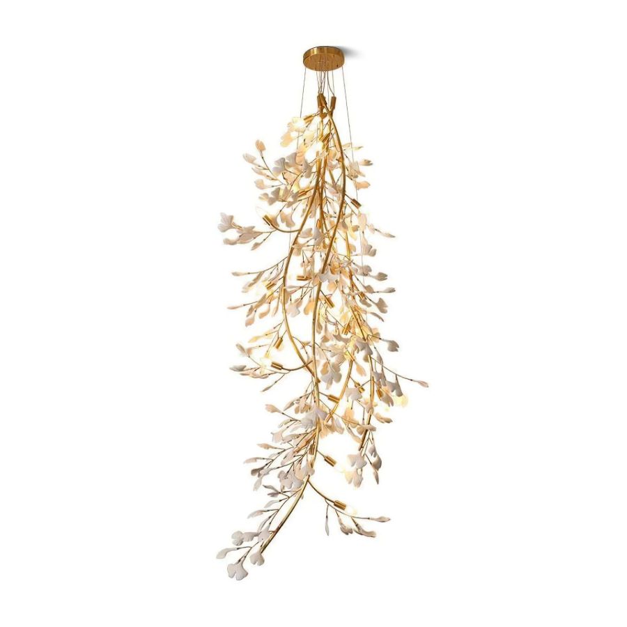 Drooping Ceramic Ginkgo Leaf Chandelier 78'' 98''H