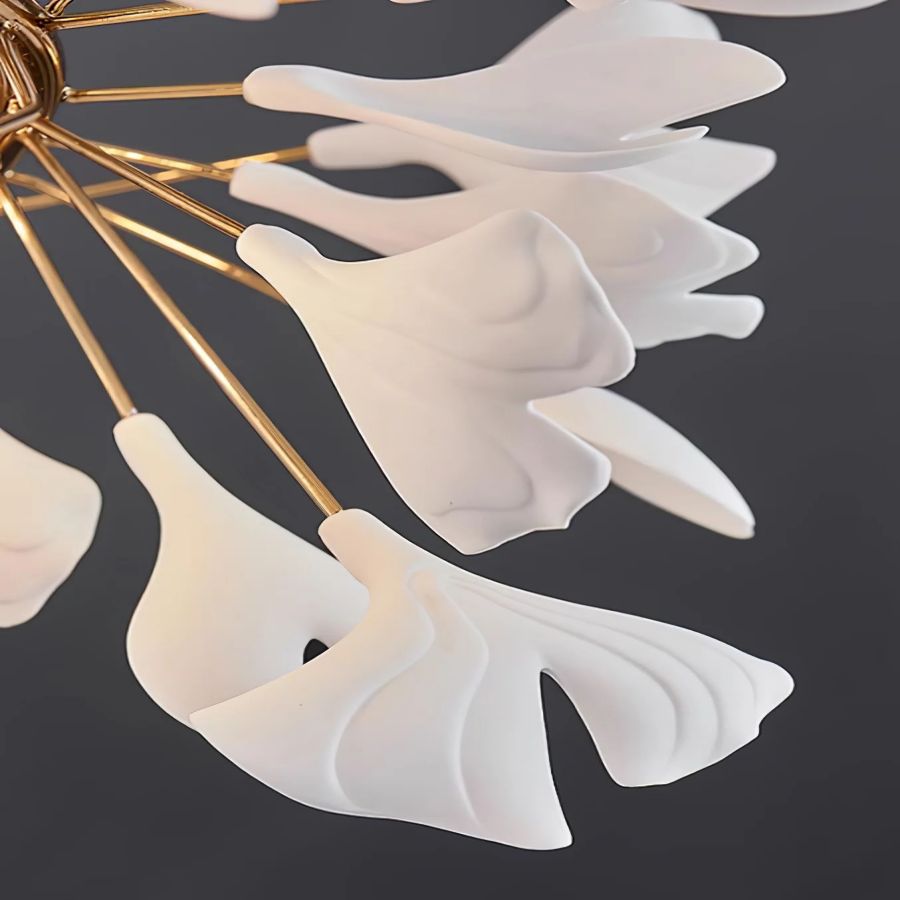 Drooping Ceramic Ginkgo Leaf Chandelier 78'' 98''H