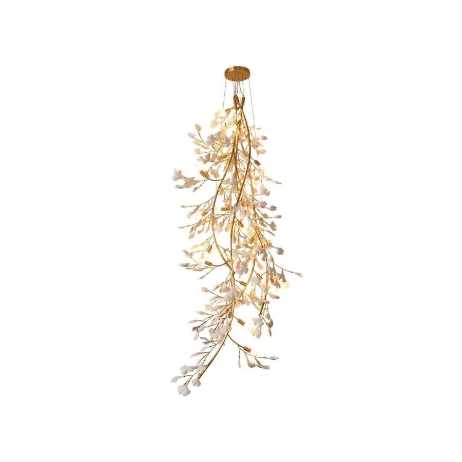 Drooping Ceramic Ginkgo Leaf Chandelier 78'' 98''H