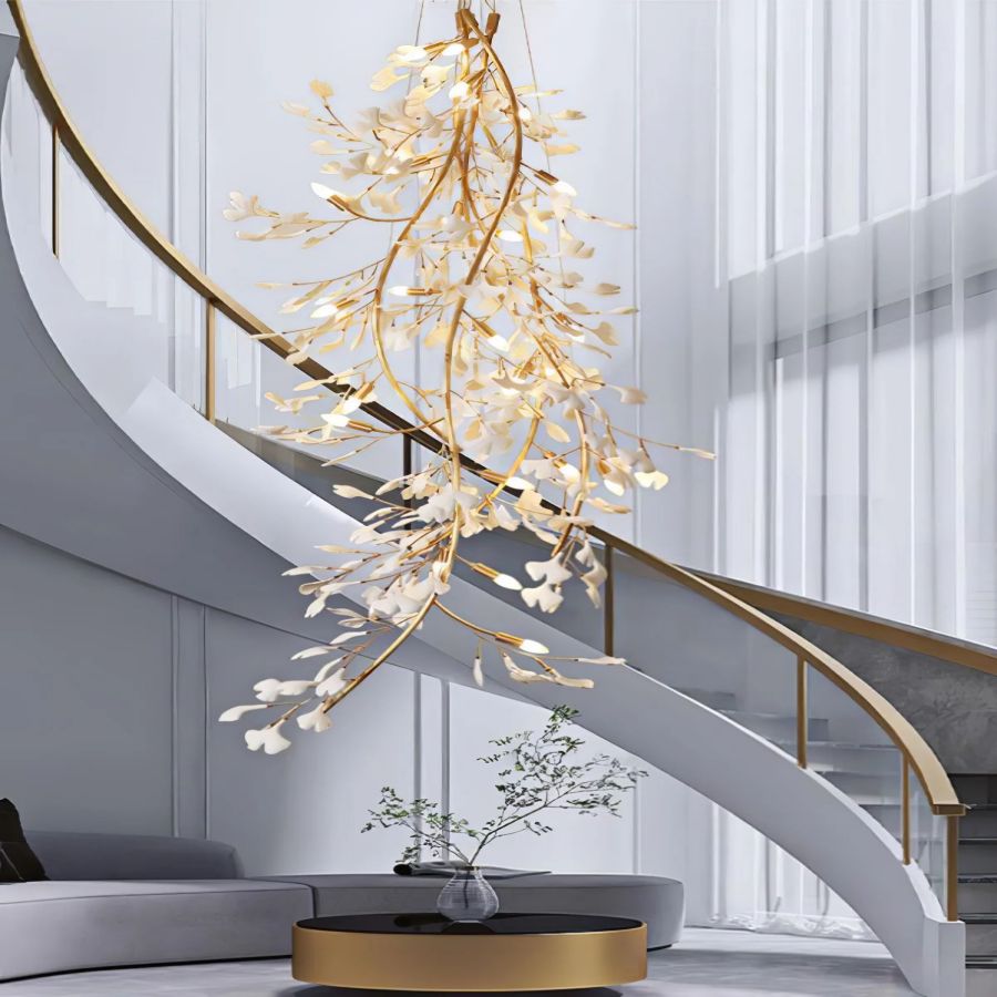 Drooping Ceramic Ginkgo Leaf Chandelier 78'' 98''H Main image