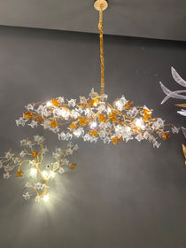 Brass Branch Artistic Flower Crystal Chandelier For Dining Room Living Room Kitchen Island