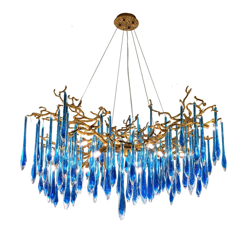 Artistic Branch Chandelier with Blue Glaze Drops for Dining Room Main image