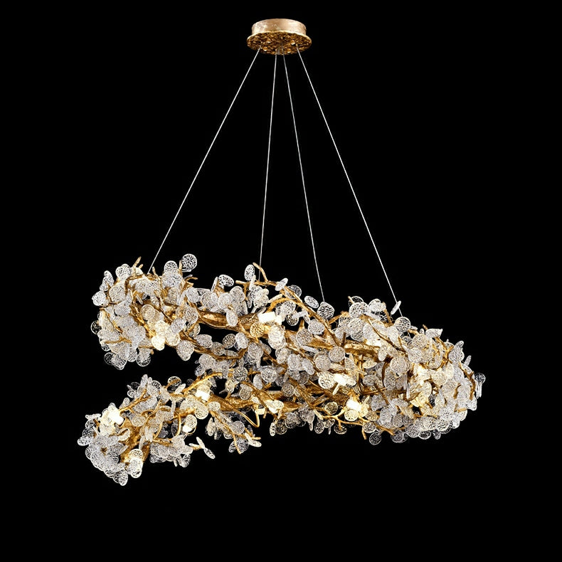 Crystal Leaf Elegant Brass Branch Chandelier