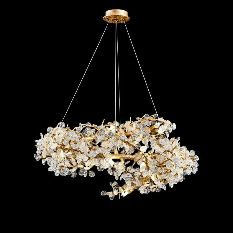 Crystal Leaf Elegant Brass Branch Chandelier