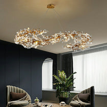 Crystal Leaf Elegant Brass Branch Chandelier