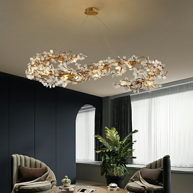 Crystal Leaf Elegant Brass Branch Chandelier