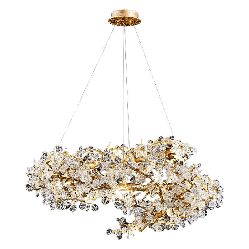 Crystal Leaf Elegant Brass Branch Chandelier