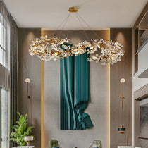Crystal Leaf Elegant Brass Branch Chandelier