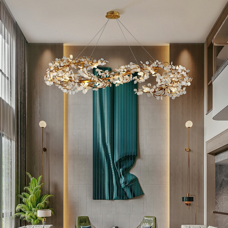 Crystal Leaf Elegant Brass Branch Chandelier