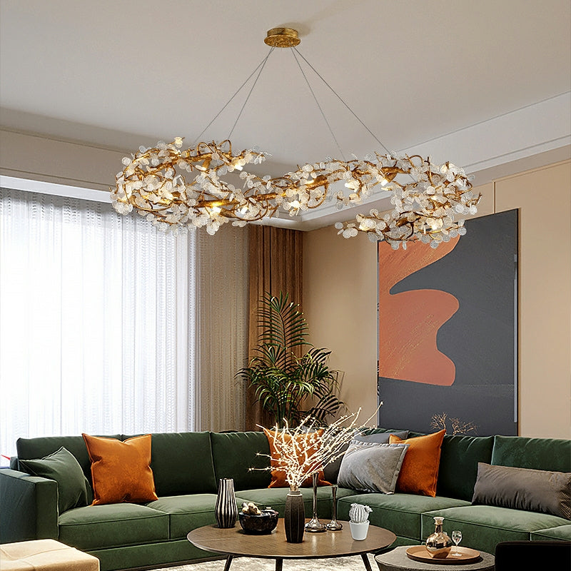 Crystal Leaf Elegant Brass Branch Chandelier
