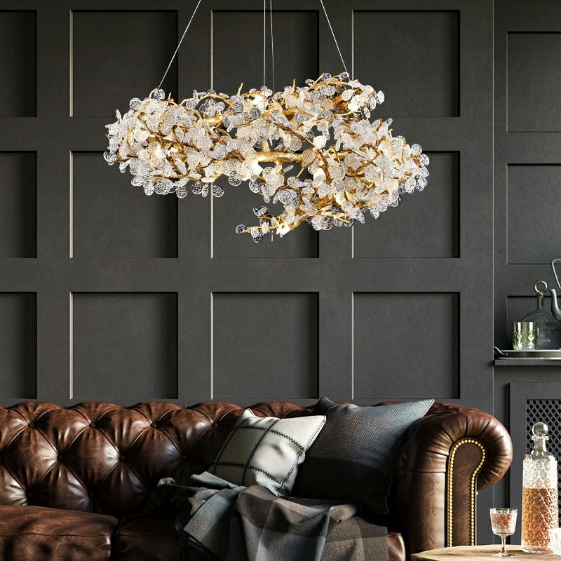 Crystal Leaf Elegant Brass Branch Chandelier