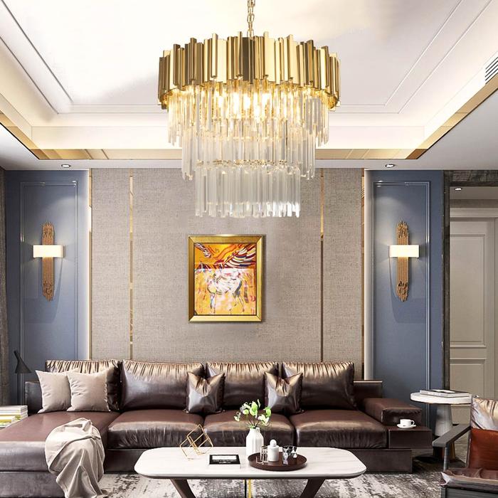 Enoch Three Tier Gold Plated Crystal Chandelier Main image