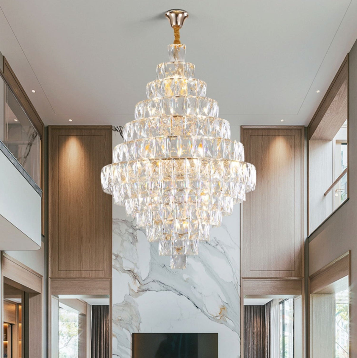 Extra Large Foyer Pure Crystal Ceiling Light Fixture Living Room Entrance Staircase Chandelier Main image