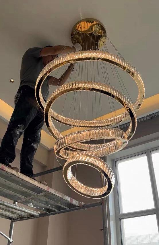 Modern Front Entryway Chandelier 3/4/5/6/7 Rings Crystal Gold/ Chrome Finish Ceiling Lamp