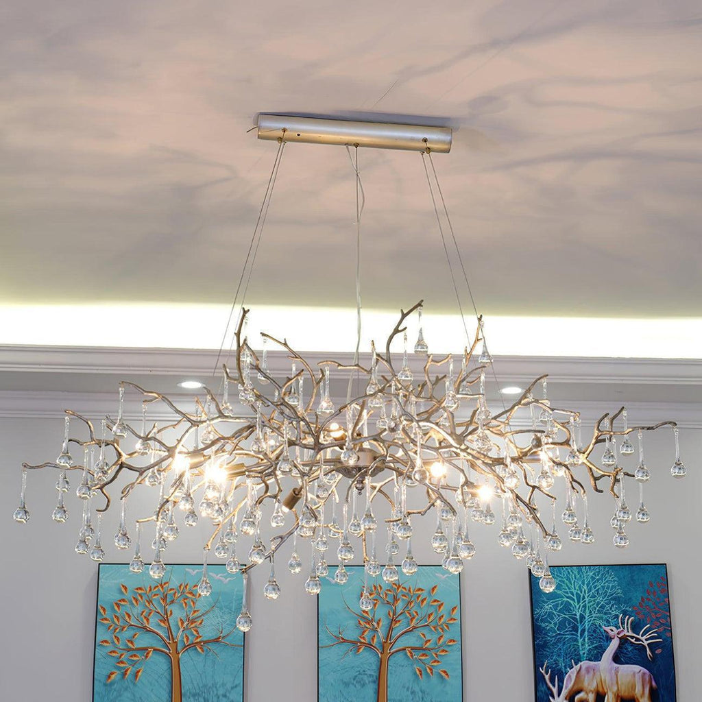 Tina Raindrop Branch Crystal Brass Chandelier