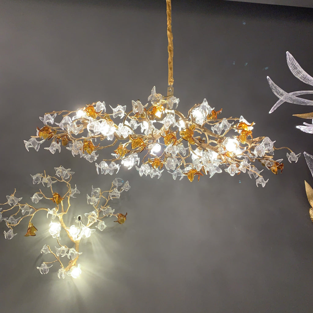 Brass Branch Artistic Flower Crystal Chandelier For Dining Room Living Room Kitchen Island