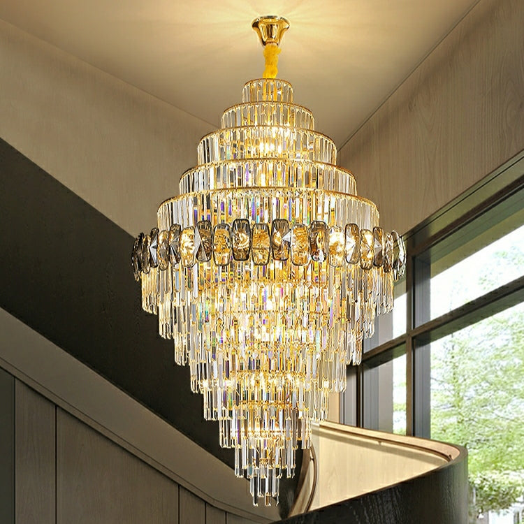 Fashion Large Staircase Chandelier For Foyer Living Room Entrance Crystal Ceiling Light Fixture In Gold Finish Secondary image
