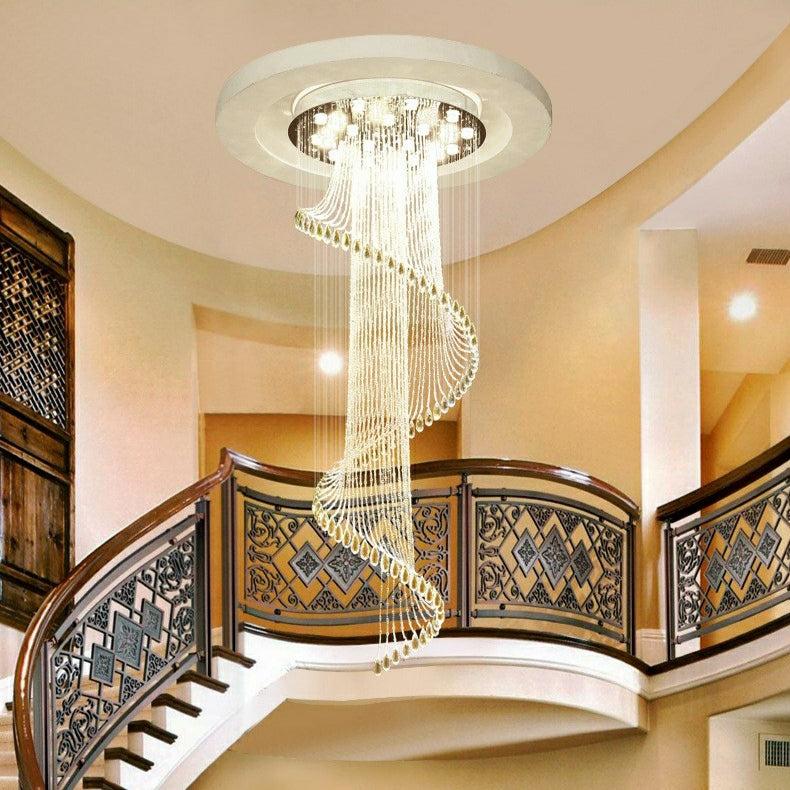 Flush Mounted Spiral Crystal Drops Chandelier Round LED Ceiling Lighting Fixture For Foyer Staircase/ Hotel Entrance Main image