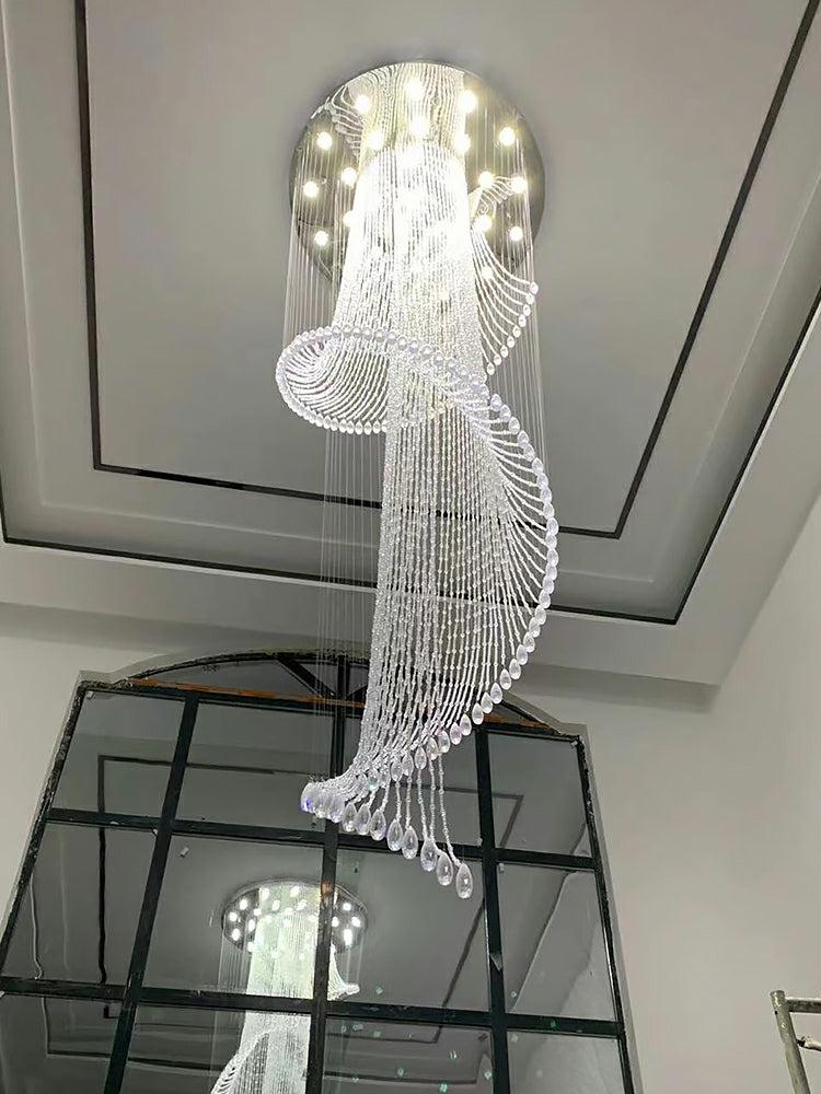 Flush Mounted Spiral Crystal Drops Chandelier Round LED Ceiling Lighting Fixture For Foyer Staircase/ Hotel Entrance Secondary image