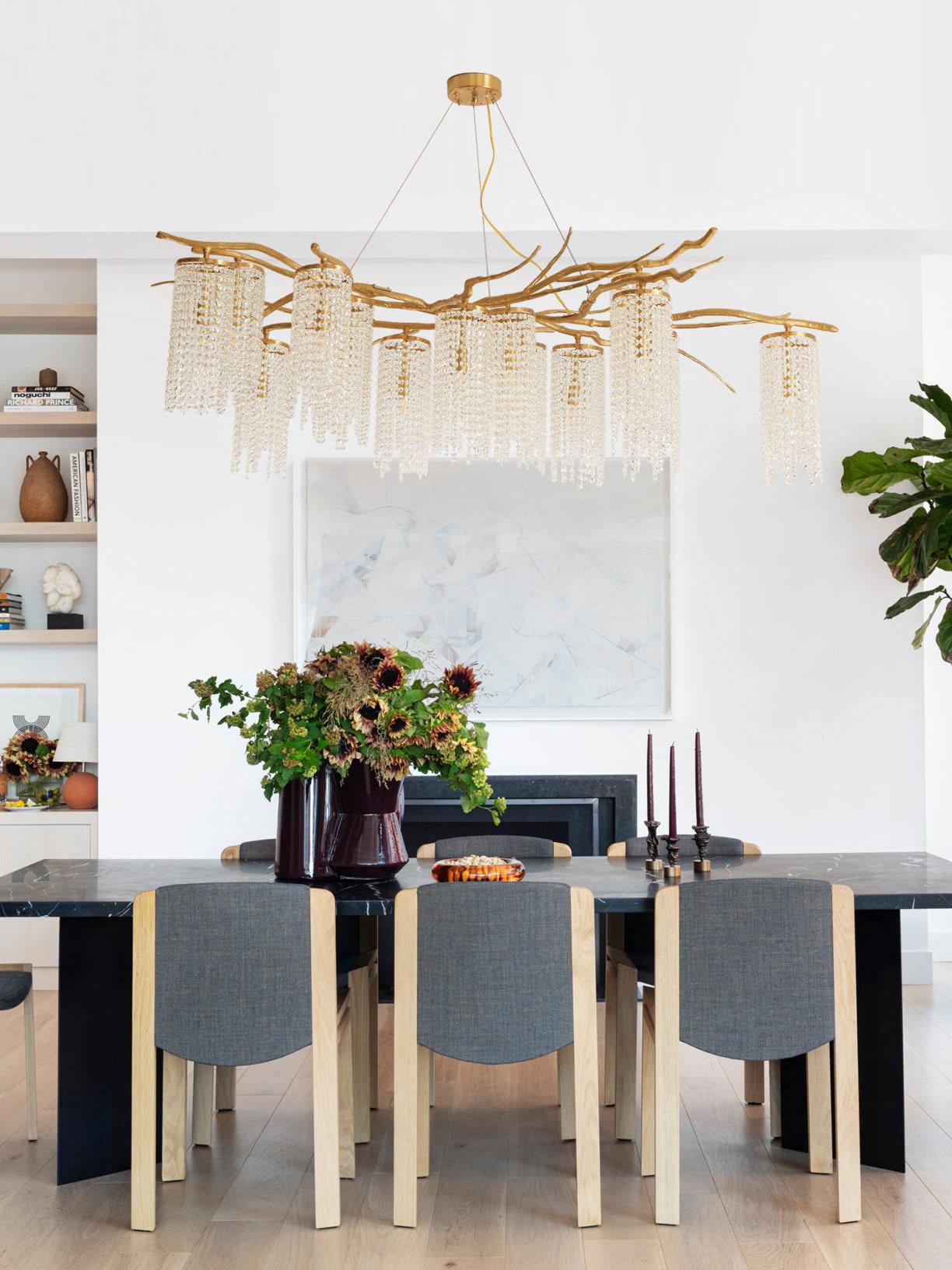 Branch and Leaf Motif Metallic Chandelier - CasaraHouse